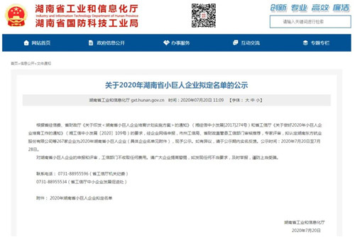 绿之韵集团获评2020年“湖南省小巨人企业”